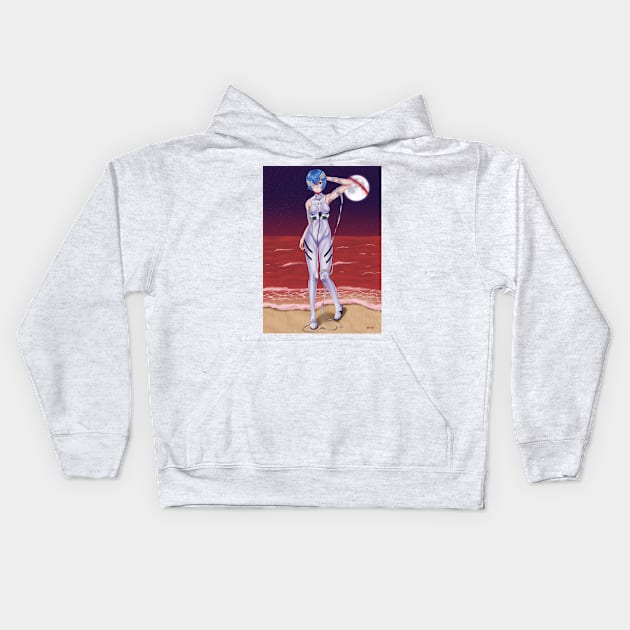 Rei Ayanami Bandage Background Kids Hoodie by Antonydraws